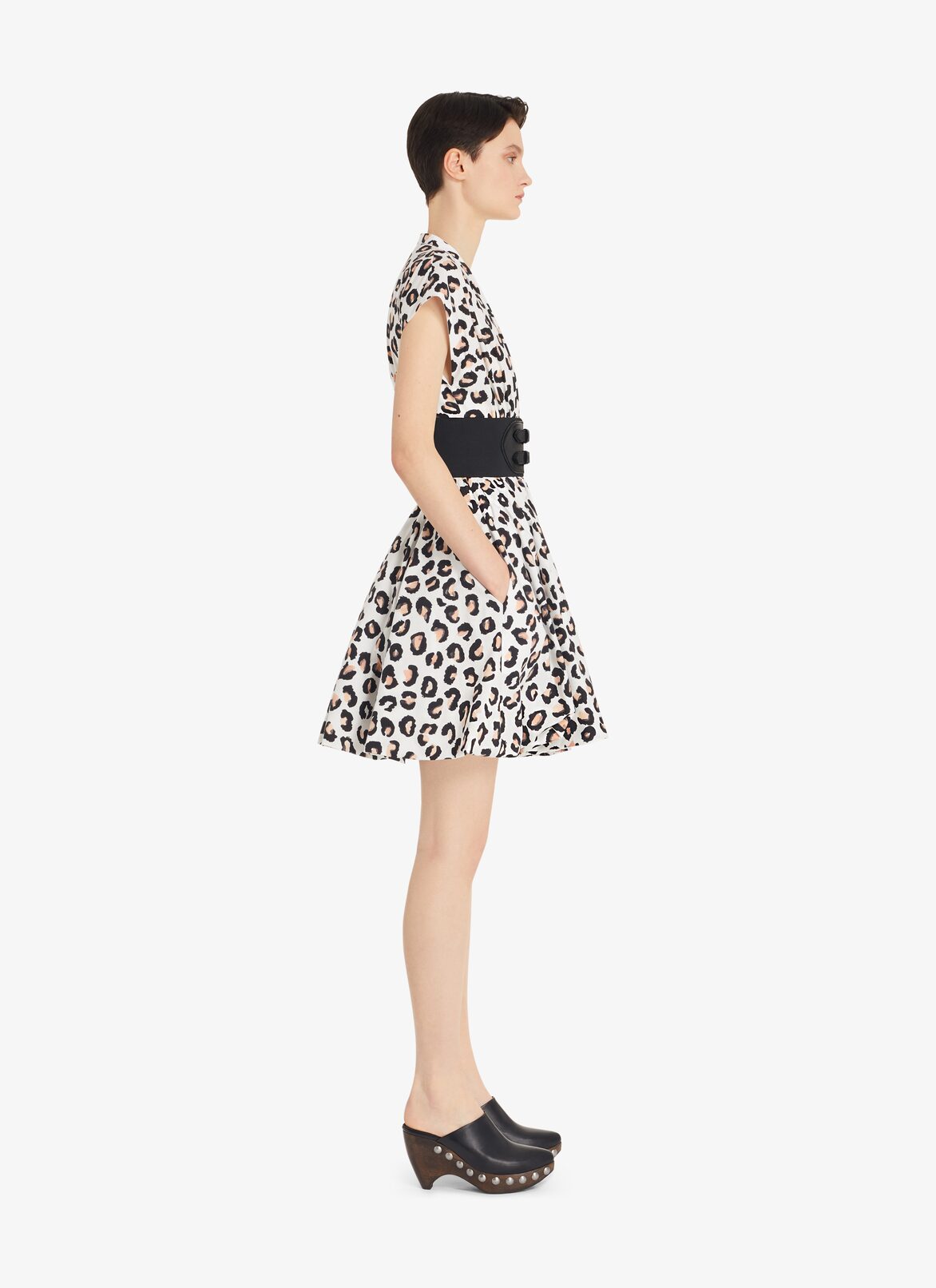 Belted Leopard poplin Dress ALAÏA WHITE/BLACK BELTED LEOPARD POPLIN DRESS